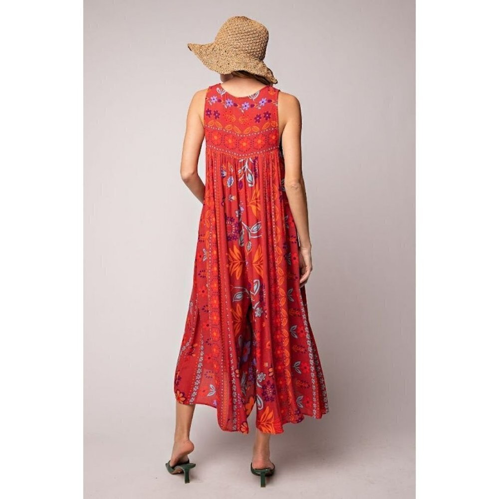 Florally Yours Floral Print Sleeveless Wide Leg Jumpsuit in Scarlett - Picture 5 of 5